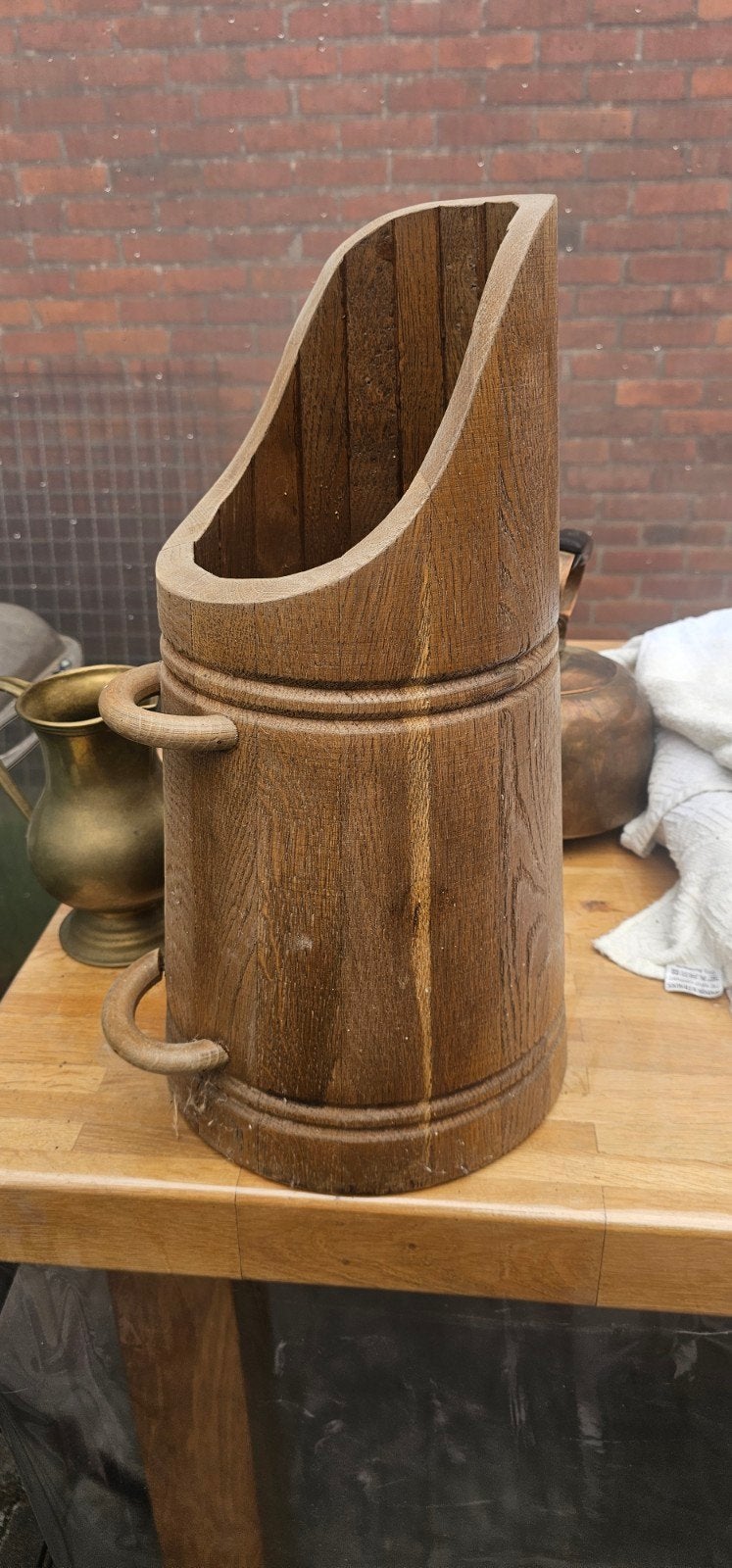 Vintage houten paraplubak wandelstokkenhouder – massief ho, Maison & Meubles, Enlèvement, Utilisé, Bois