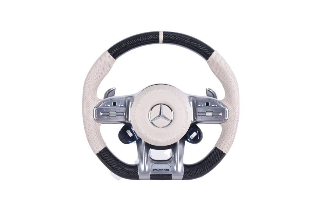 Mercedes carbon & wit leder sportstuur / stuurwiel 2014-2022, Auto-onderdelen, Besturing, Mercedes-Benz, Nieuw, Verzenden