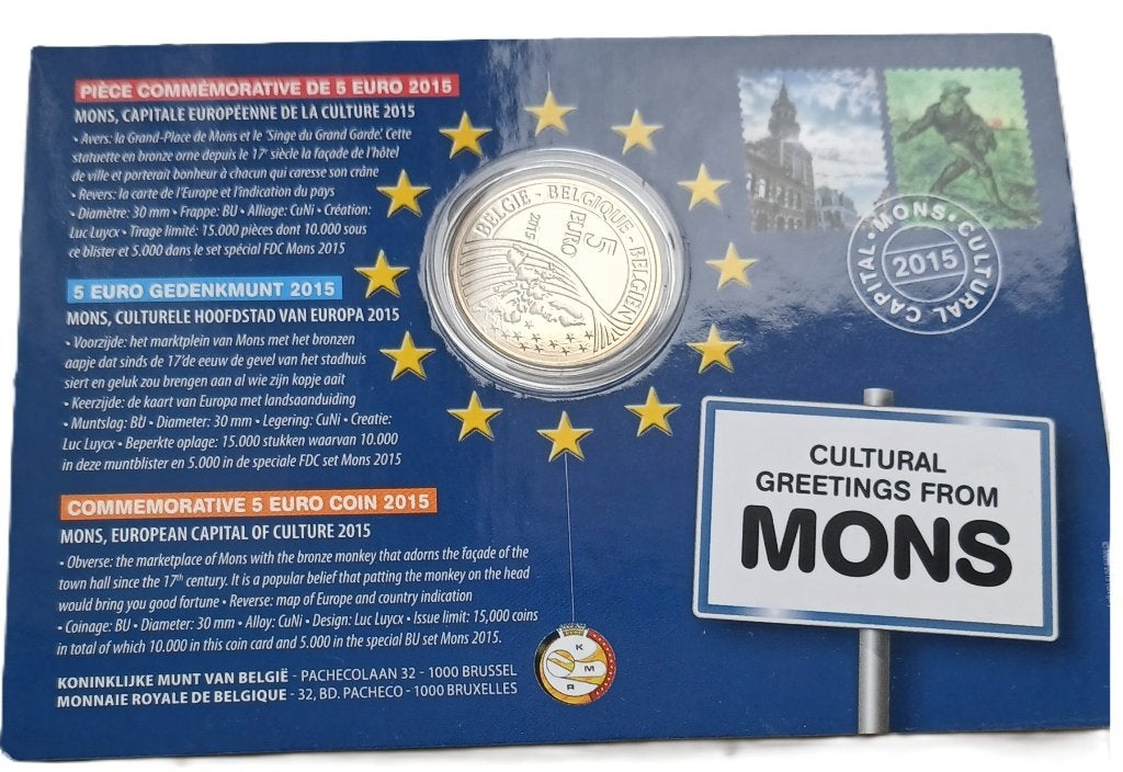 Belgique MONS 5 €uros 2015 en coincard ( BU), Envoi, Belgique, 5 euros, Série
