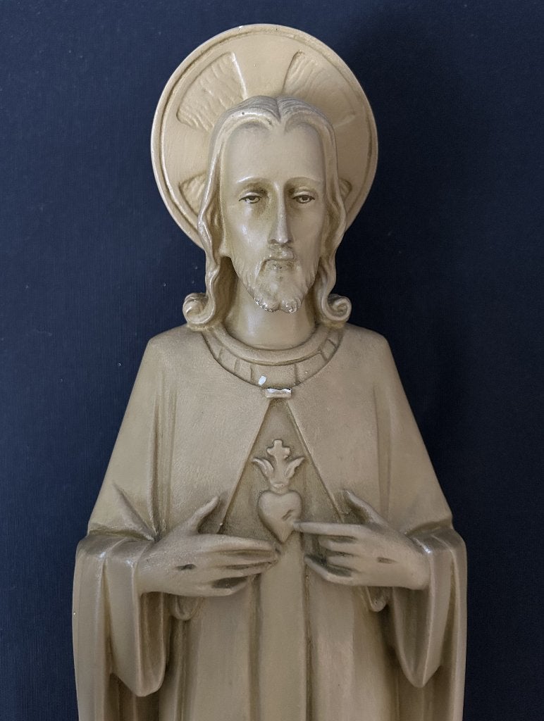 Belle statue ancienne : Sacré-Cœur - 54 cm - Plâtre, Antiquités & Art, Enlèvement ou Envoi