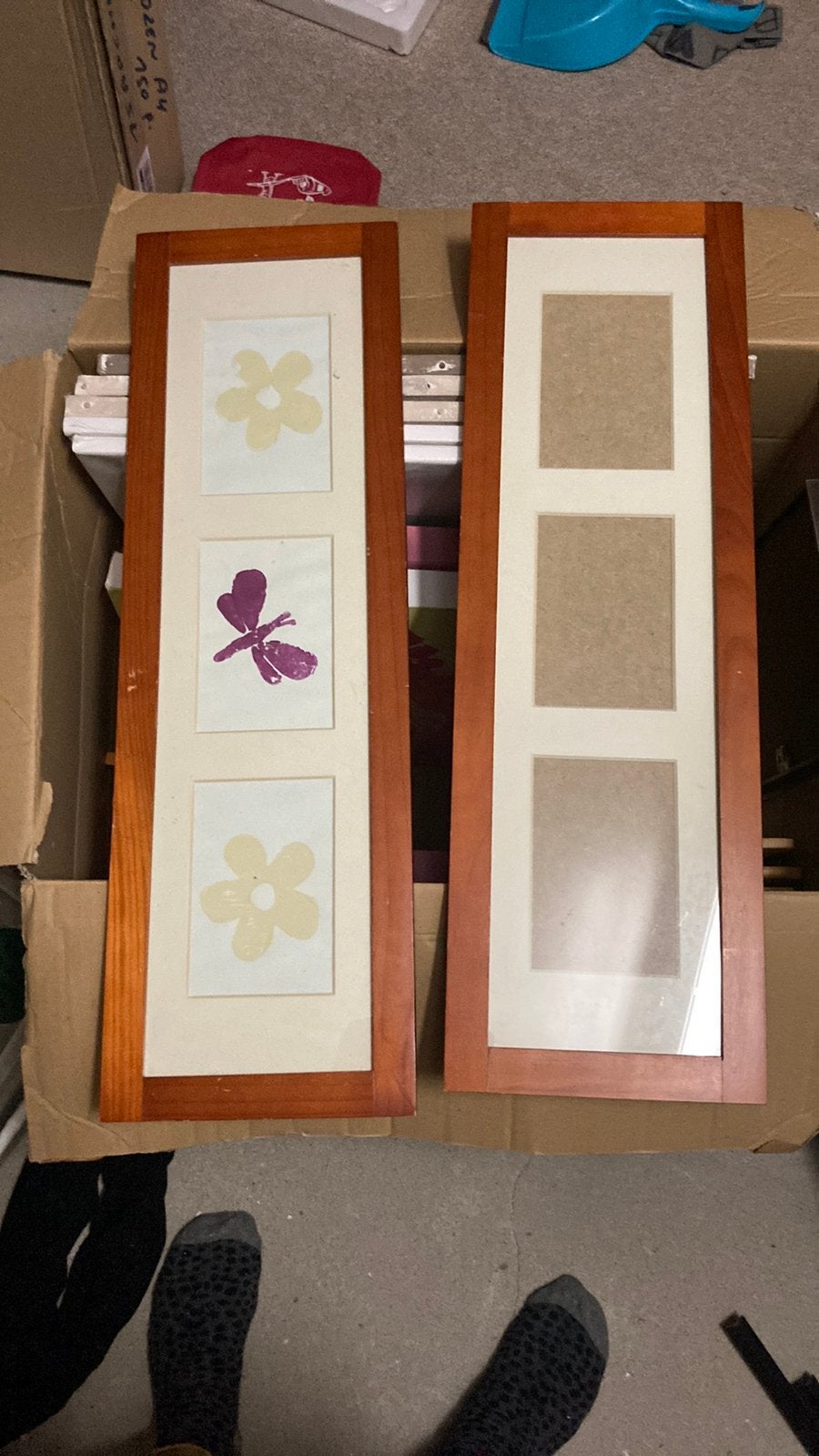 2 langwerpige kaders voor 3 foto’s, Huis en Inrichting, Hangend, Bruin, 65 cm, 20 cm