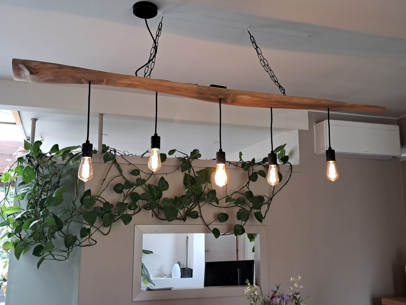 Lampe suspendue - Lampe en tronc de chêne complet, Maison & Meubles, Lampes | Lampadaires, Neuf, Bohemian, Enlèvement, 100 à 150 cm