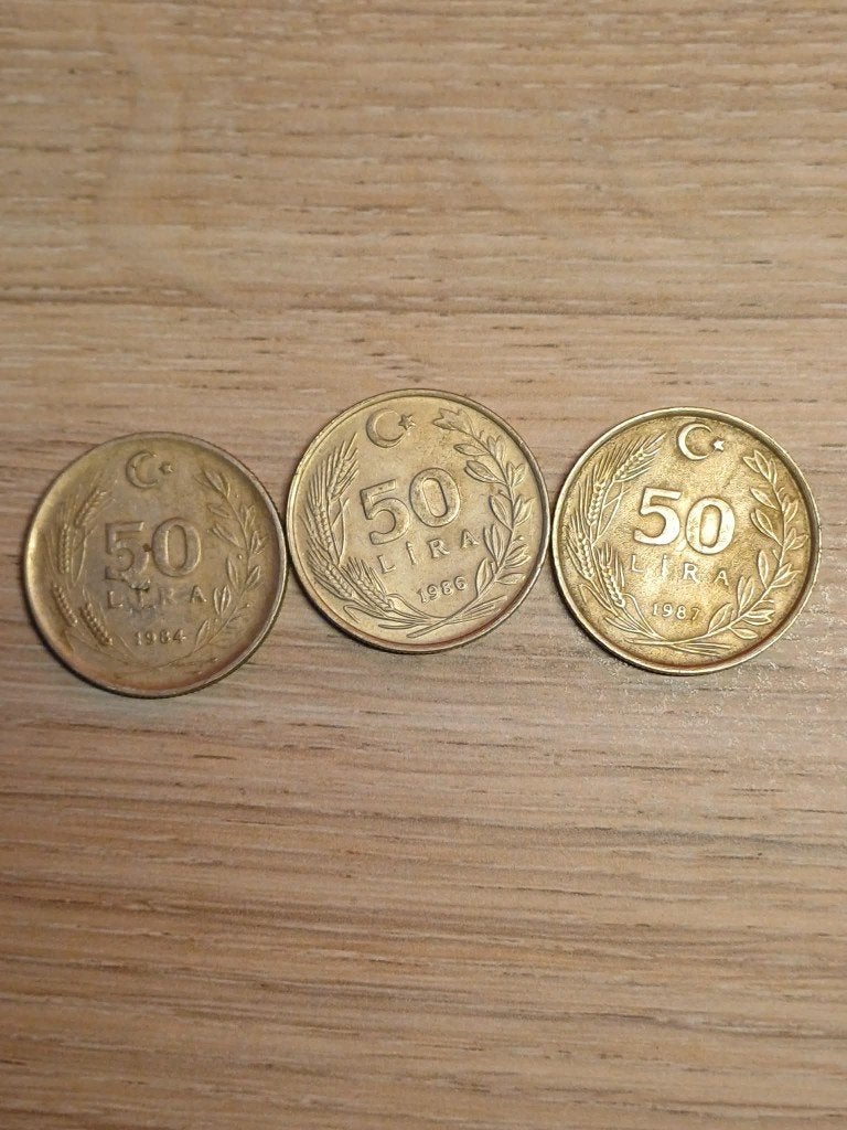 Lot 3 Pièces Anciennes Turquie - 50 Lira (1984, 1986, 1987), Envoi, Autres pays, Série
