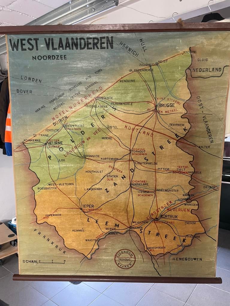 Schoolkaart West Vlaanderen, Antiek en Kunst, Antiek | Schoolplaten, Ophalen, Aardrijkskunde