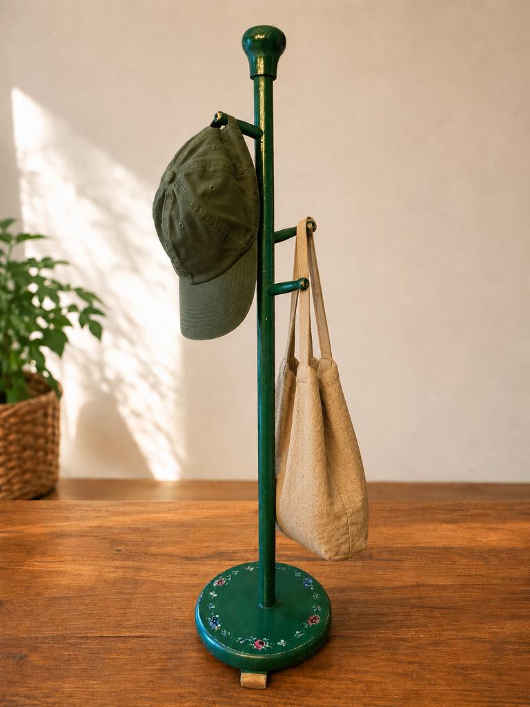Vintage houten kapstok / sierstandaard groen – 90 cm, Ophalen, Gebruikt, Minder dan 100 cm, Staande kapstok
