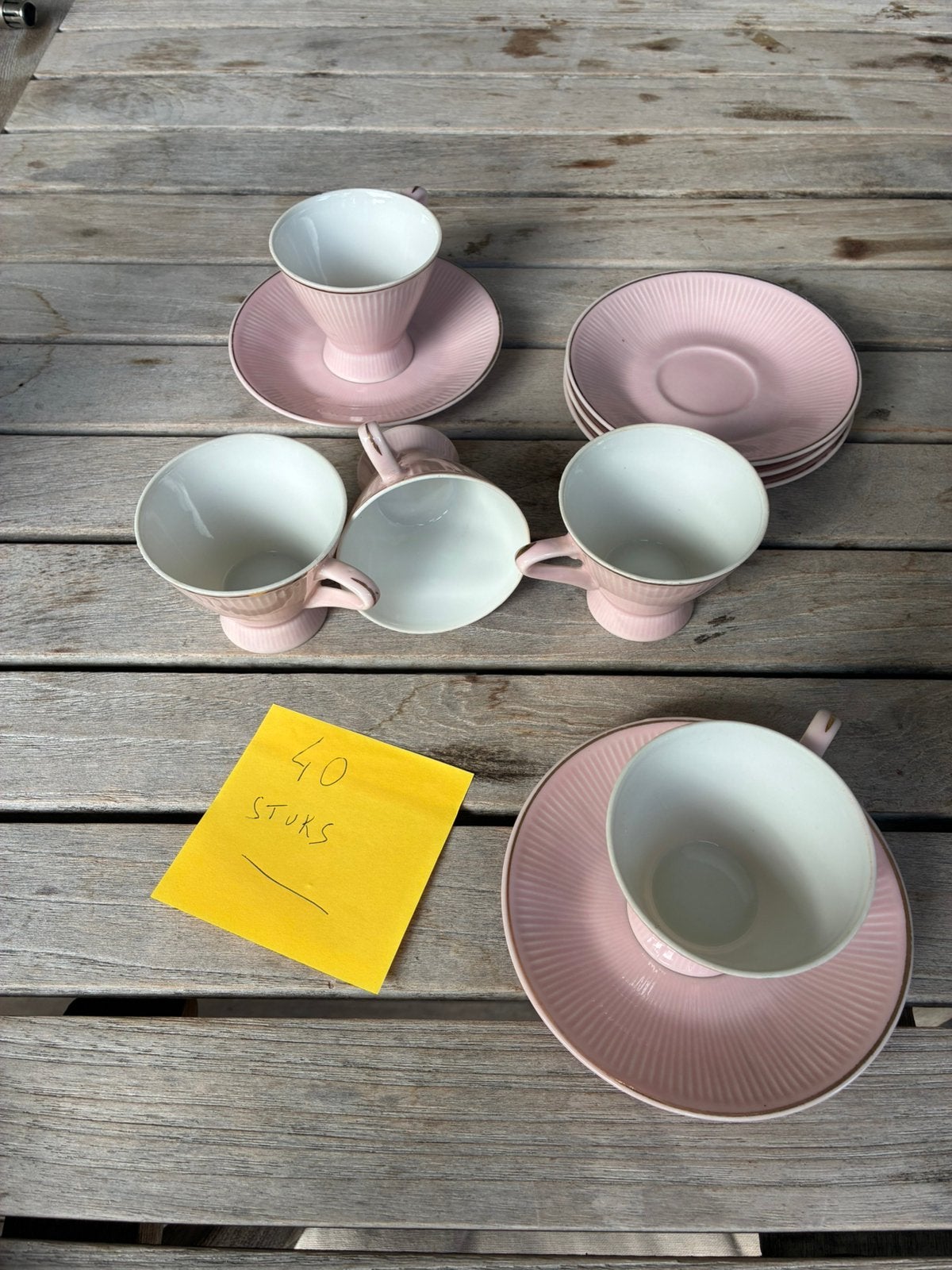 40 vintage roze kopjes & schoteltjes – retro servies, Huis en Inrichting, Ophalen of Verzenden, Zo goed als nieuw, Roze