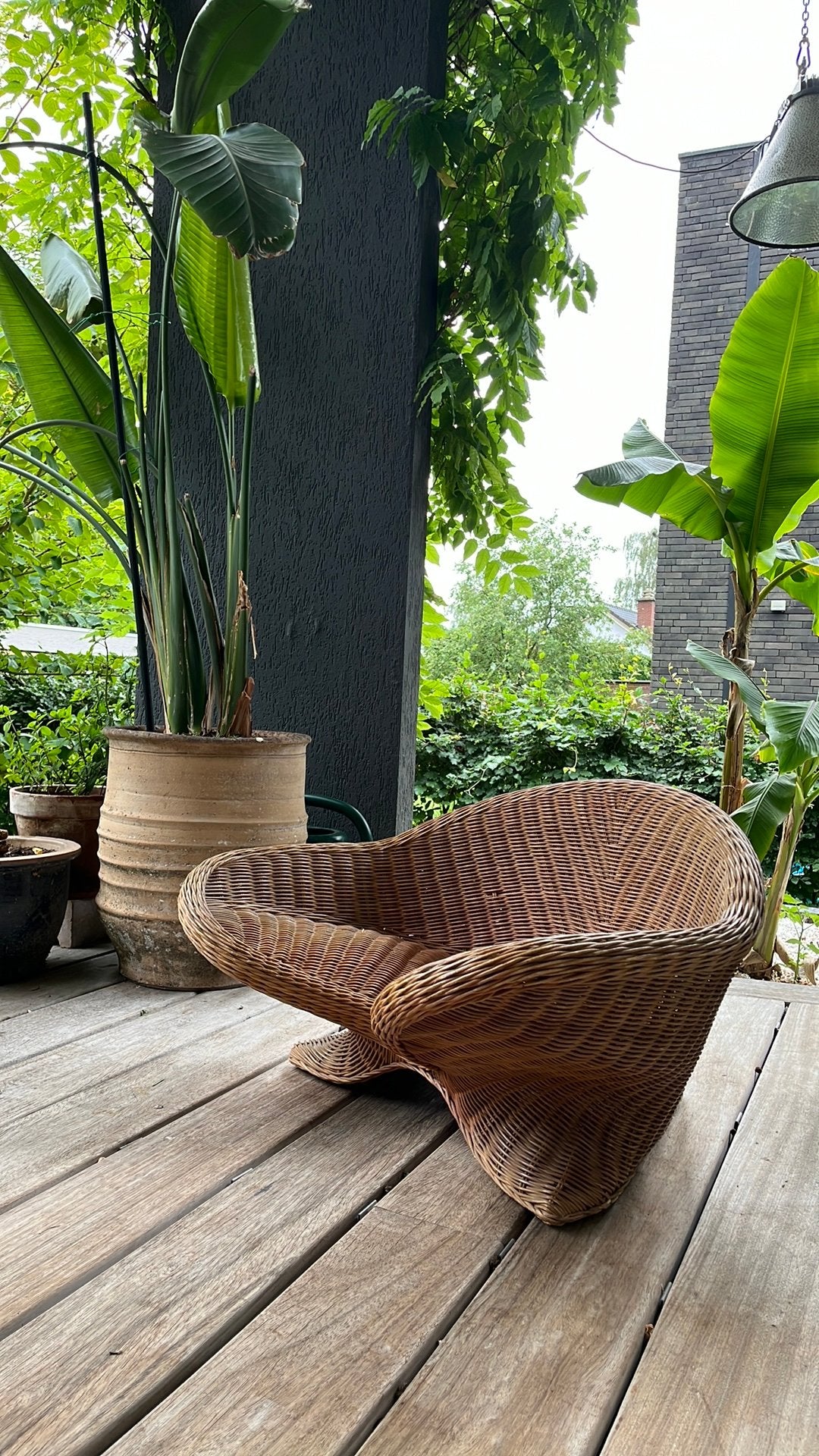 Vintage seventies Lotus meditatie stoel in Rattan, Huis en Inrichting, Stoelen, Ophalen, Gebruikt, Bruin, Riet of Rotan