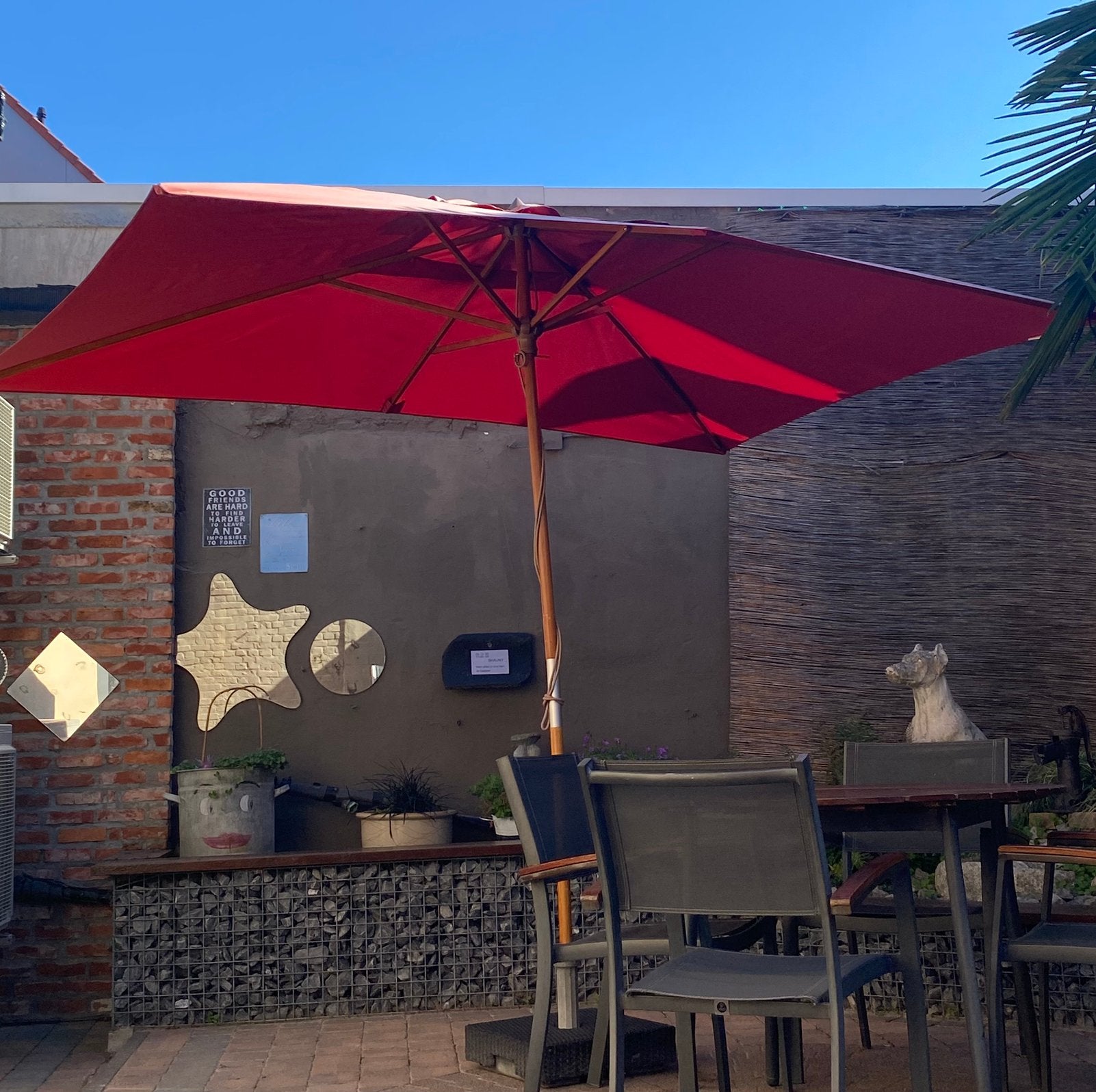 Tuinset + grote rechthoekige parasol, Ophalen, Gebruikt, Tuinset