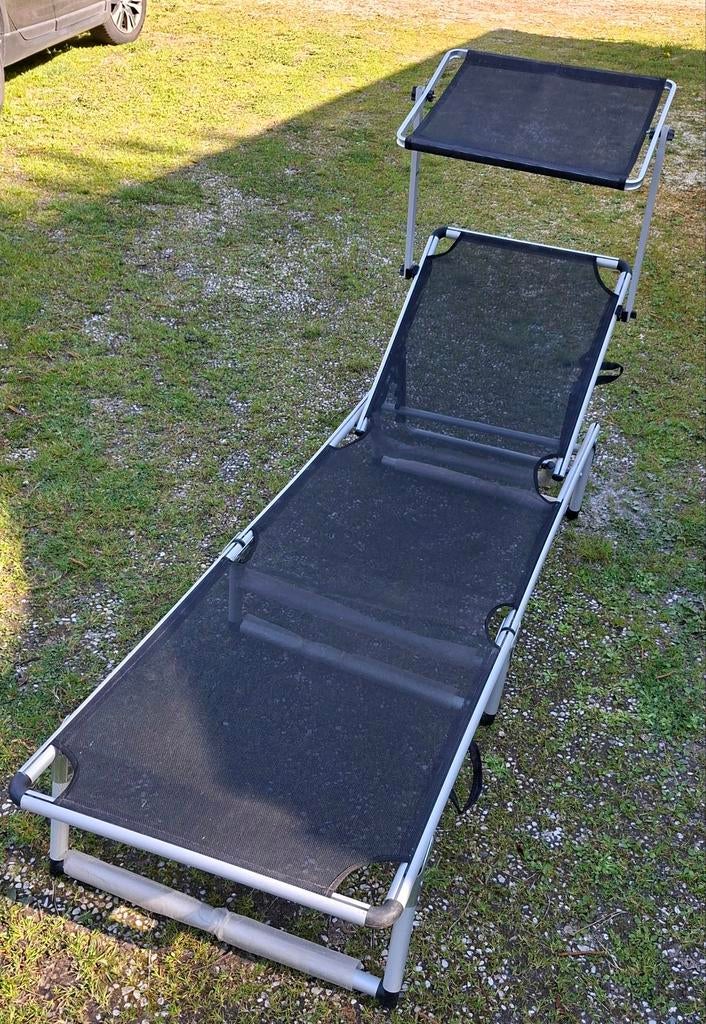 Ligbed met zonnedak inclusief ligkussen, Ophalen, Zo goed als nieuw, Aluminium, Inklapbaar