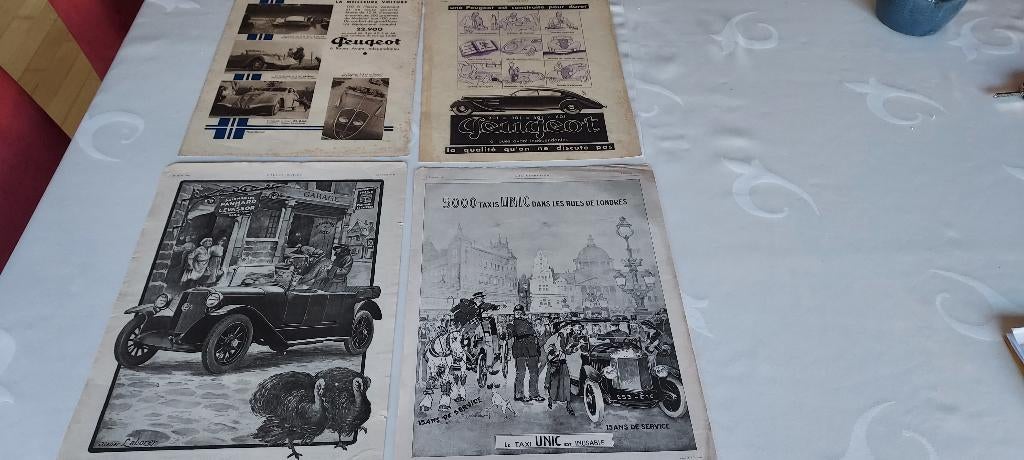 4 oude reklames van auto's, jaren '20-'30, Collections, Marques & Objets publicitaires, Comme neuf, Panneau publicitaire, Envoi