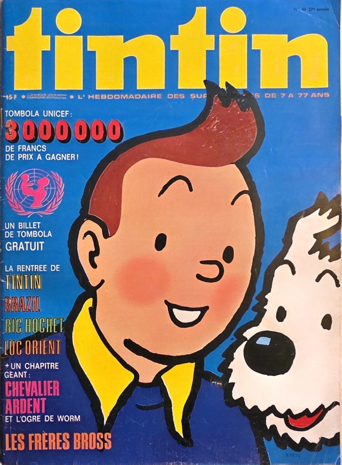Set van 5 kranten uit Kuifje (1971a1975) UNICEF-ticket intac, Ophalen, Gelezen, Overige typen
