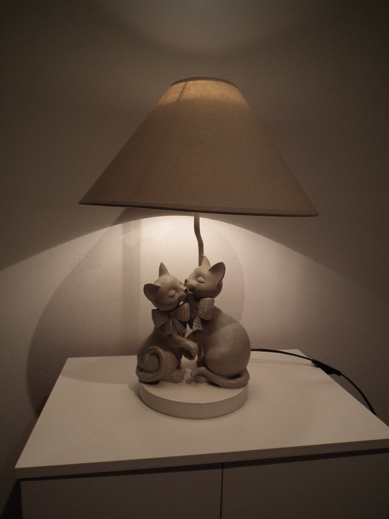 Luminaire couple de chat, avec abat jour. (hauteur53 cm), Maison & Meubles, Lampes | Abat-jour, Lampe de table, 24 cm, Beige, Rond
