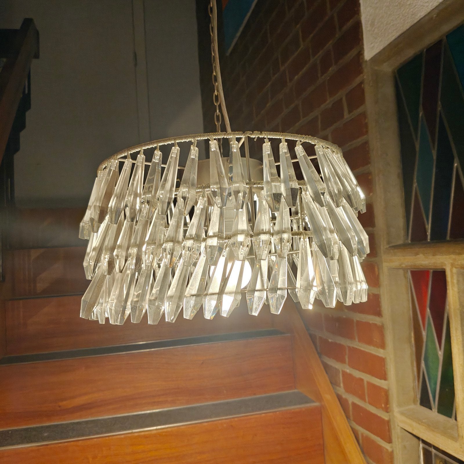 Vintage Lucite Prism Hanglamp – Wit & Blauw Licht, Ophalen of Verzenden