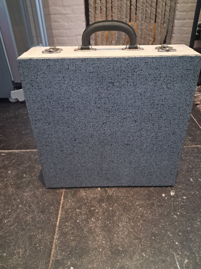 Vintage platenkoffer grijs jaren '60-'70, Gebruikt, Ophalen of Verzenden, 35 tot 45 cm, Minder dan 50 cm