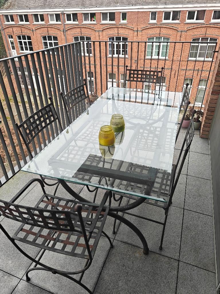 Tuinset metal en glas, Tuin en Terras, Tuinsets en Loungesets, Ophalen, Overige materialen, Gebruikt, Eettafel
