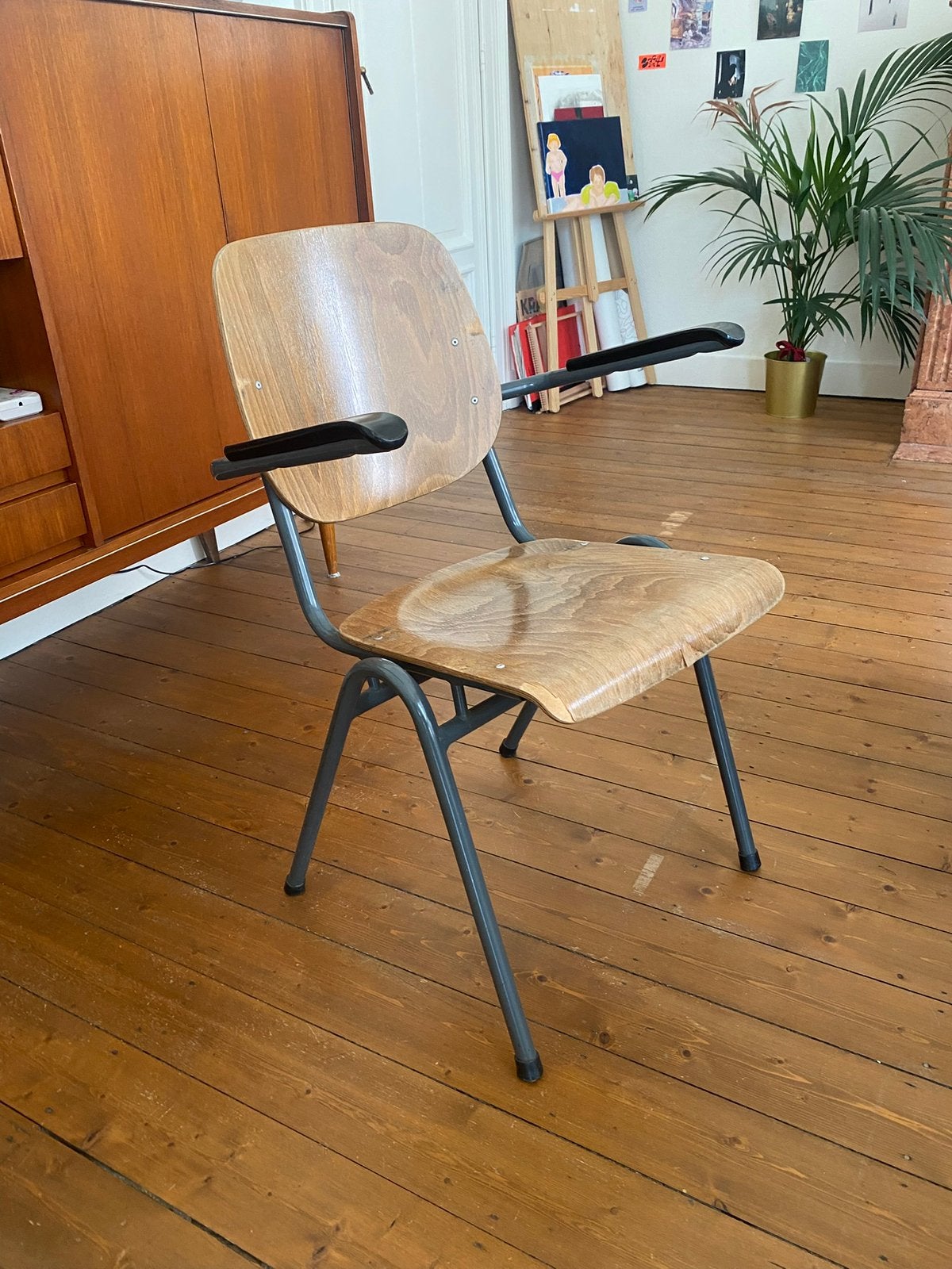Vintage schoolstoelen (4), Maison & Meubles, Brun, Enlèvement, Bois, Quatre