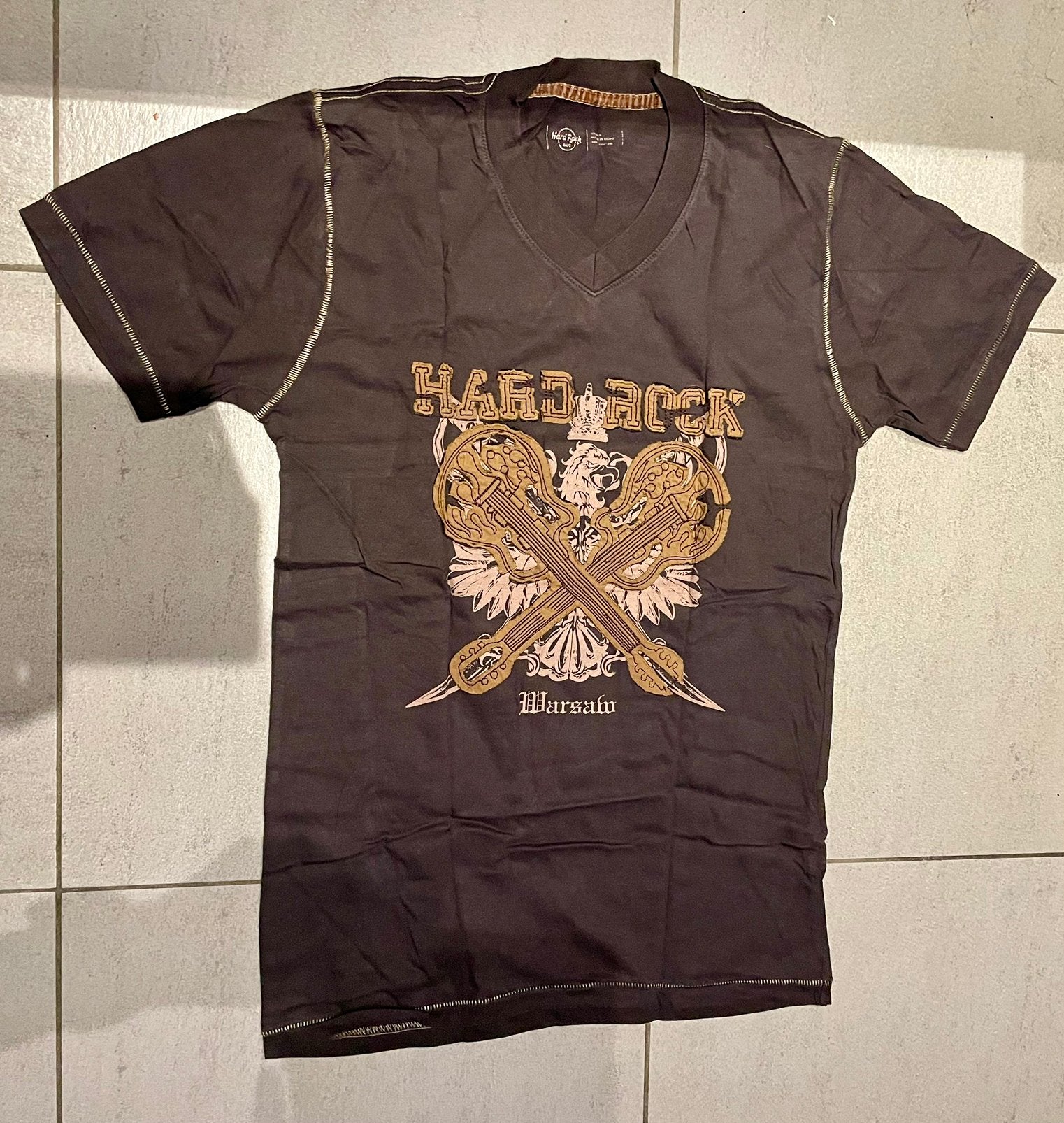 Hard Rock Cafe t-shirt Warschau bruin - small, Kleding | Heren, T-shirts, Ophalen of Verzenden, Zo goed als nieuw, Maat 46 (S) of kleiner