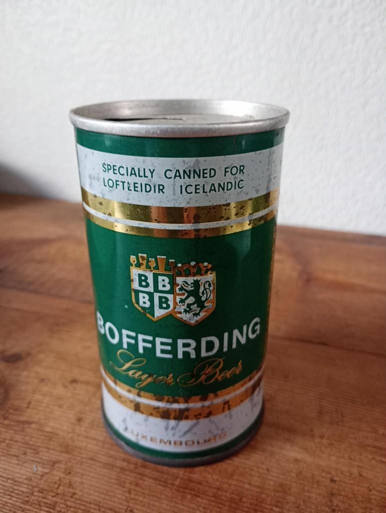 Brouwerij oud bierblikje spaarpot Bofferding, Verzamelen, Biermerken, Gebruikt, Flesje(s), Overige merken, Ophalen of Verzenden