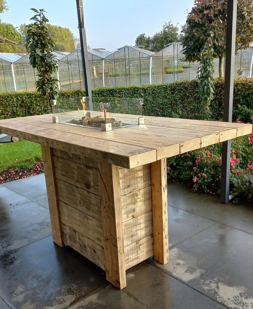 Vuurtafel bartafel tuintafel hangtafel sloophout balken., Tuin en Terras, Ophalen