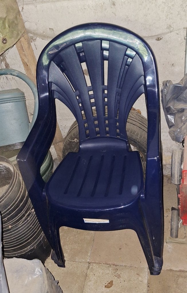 3 blauwe tuinstoelen jardin half hoge rug, geen zon gehad, Ophalen, Gebruikt, Plastic, Stapelbaar