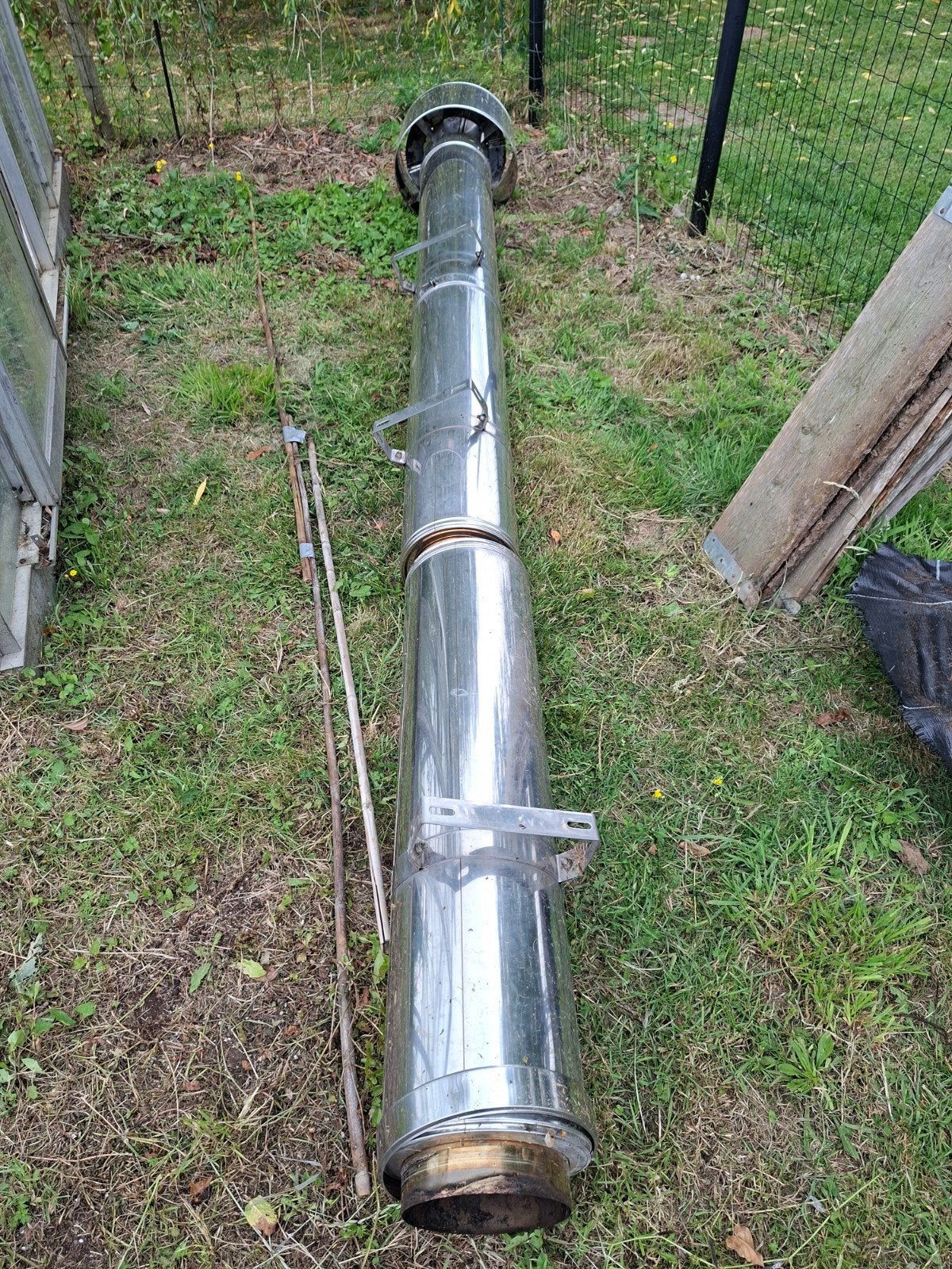Dubbelwandige inox buis 180/230 met trekkap en beugels., Ophalen, Inox, 2 tot 4 meter, Zo goed als nieuw