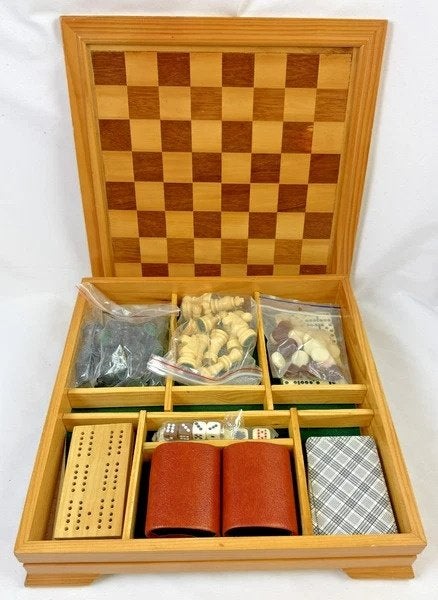 Jeu de plateau Spellenbox Wood Chess Backgammon Domino Cribb, Envoi, Comme neuf, Overig