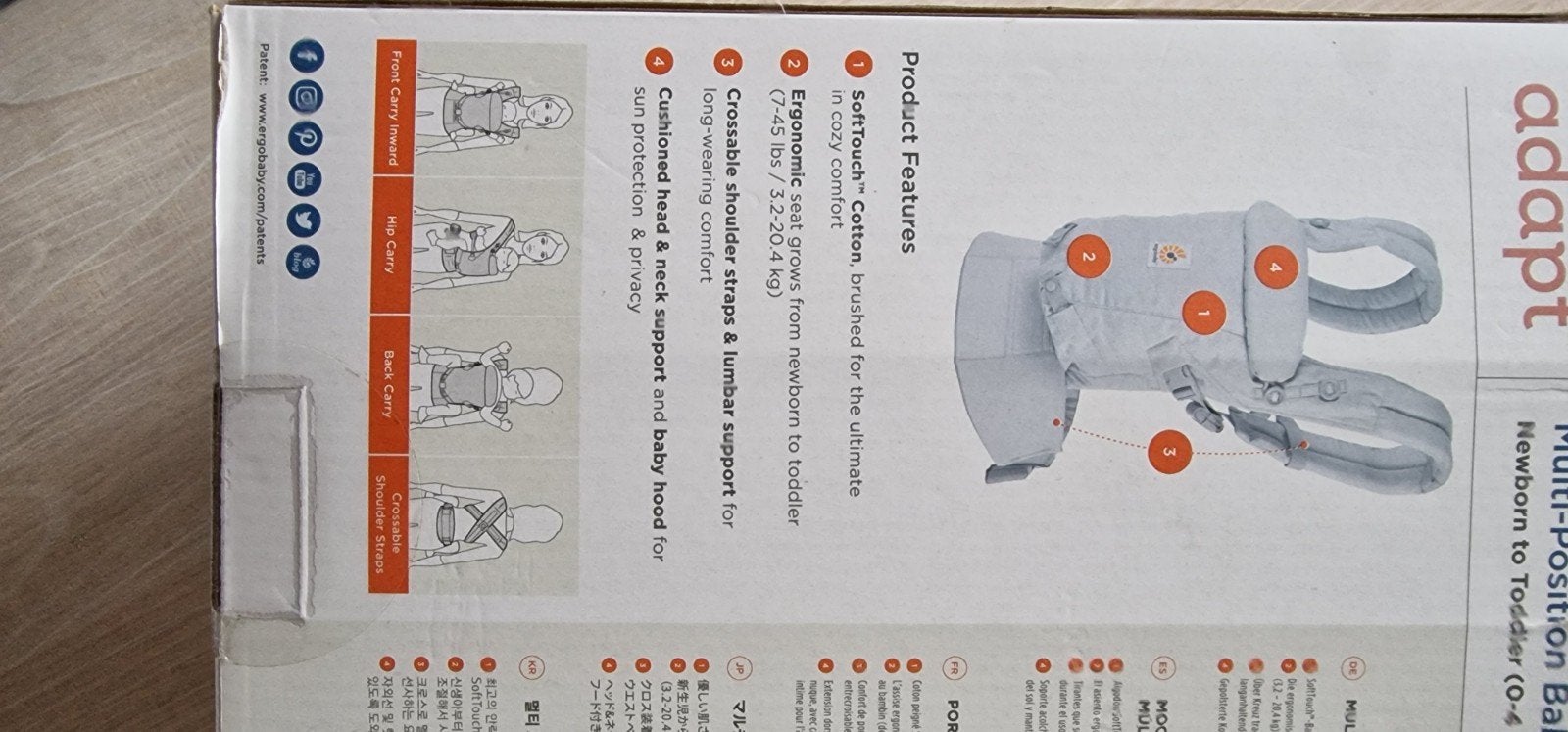 Ergobaby past zich aan in meerdere posities, Buik of Rug, Zo goed als nieuw, Draagzak, Ophalen