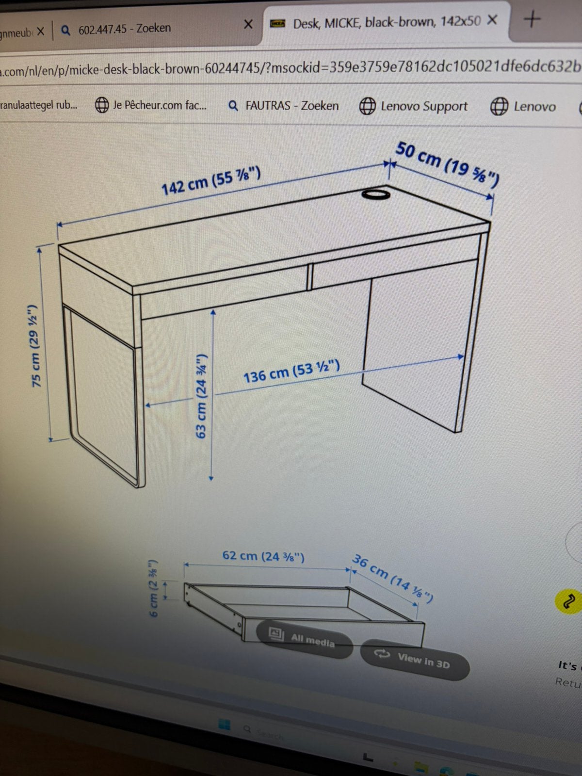 Bureau IKEA, marron foncé référence MICKE 602.447.45, Enlèvement, Bureau