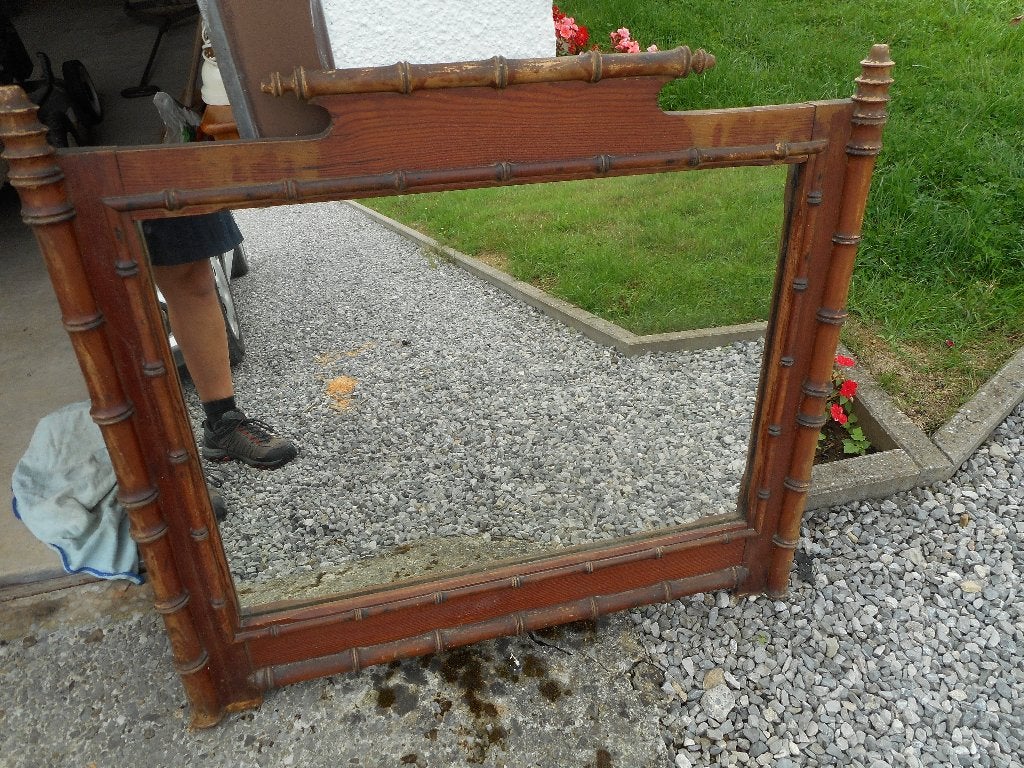 ancien miroir mural en pin et faux bambou, Enlèvement
