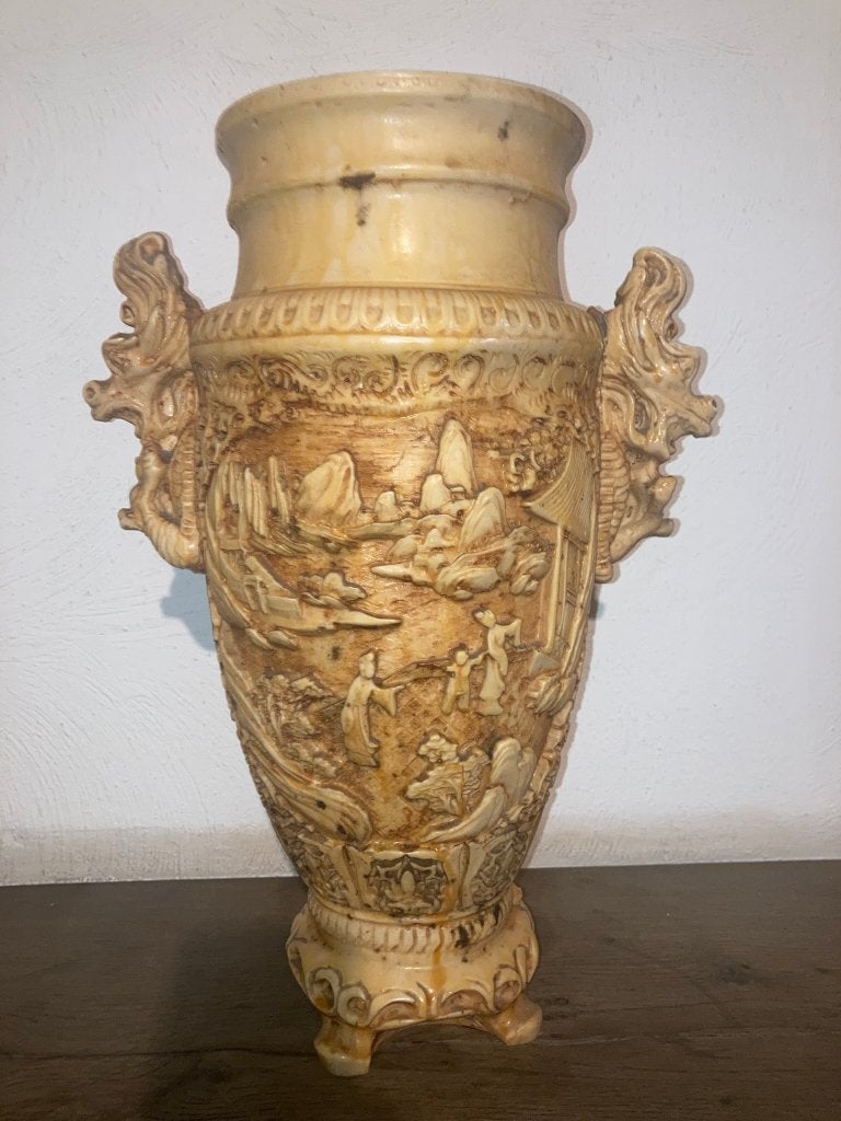 Grote Chinese Keizerlijke Vaas 40cm met Drakenreliëf, Antiek en Kunst, Ophalen of Verzenden