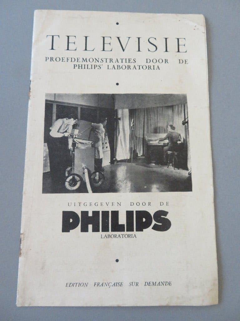 1938 folder brochure Philips Televisie Iconoscoop, Collections, Marques & Objets publicitaires, Enlèvement ou Envoi, Comme neuf
