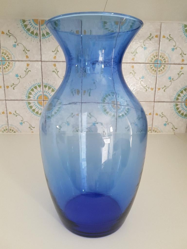 Vaas : kleur blauw doorschijnend, Ophalen, Blauw, Minder dan 50 cm, Glas
