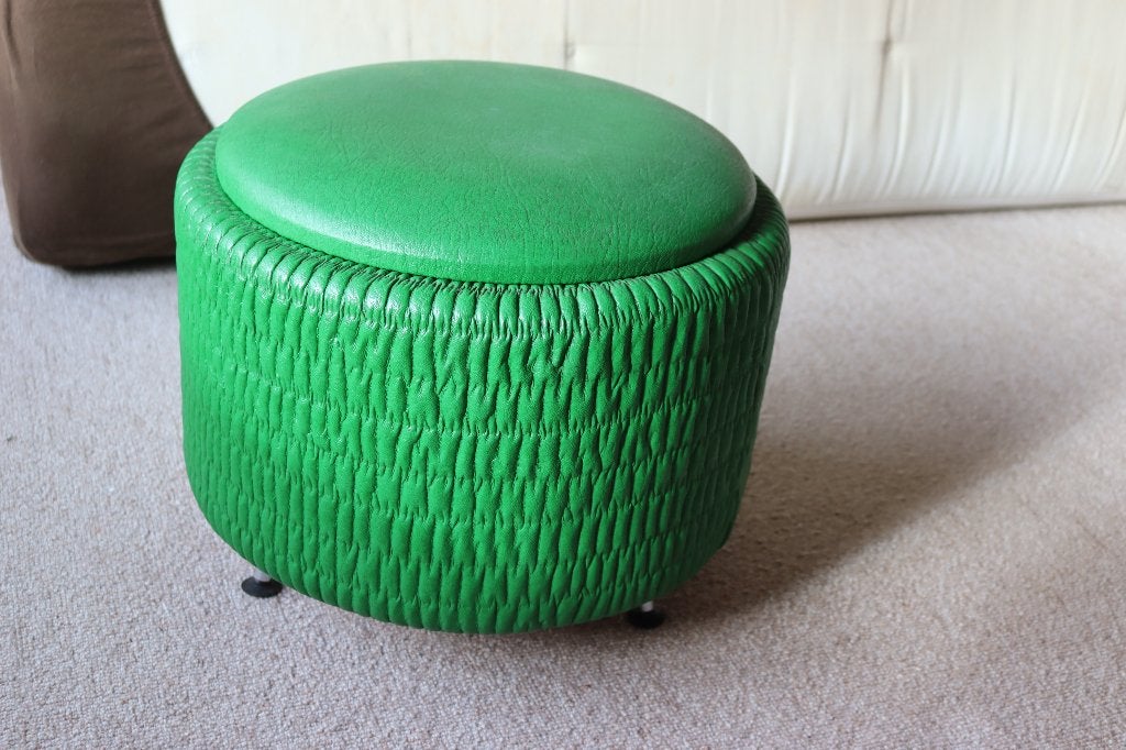 Groene vintage poef uit jaren '70, Huis en Inrichting, Ophalen, Minder dan 50 cm, Gebruikt, Vintage '70