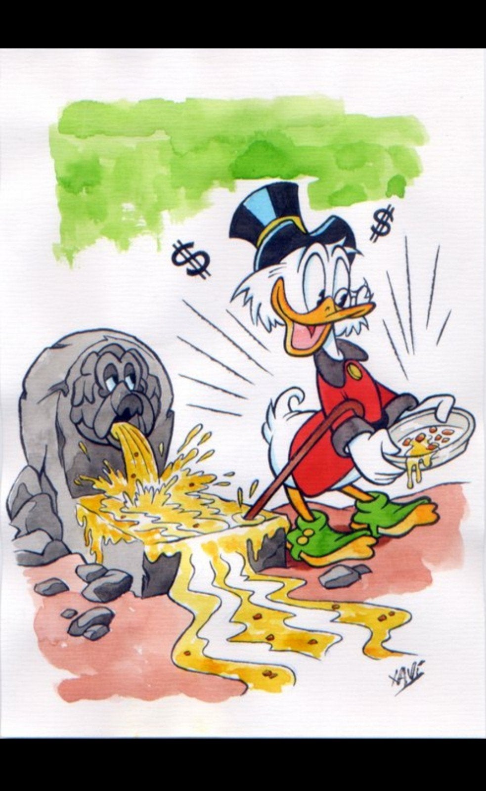 Originele tekening Dagobert Duck Scrooge McDuck - Xavi, Verzamelen, Ophalen of Verzenden, Donald Duck, Nieuw