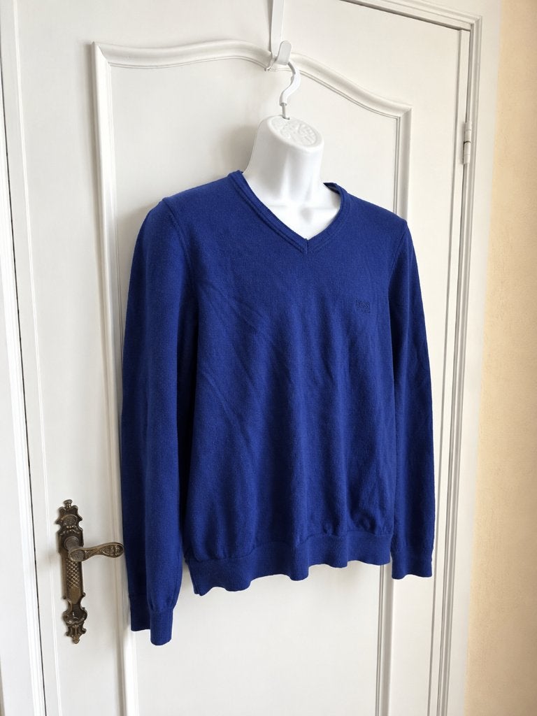 Pull en mérinos Hugo Boss bleu — taille S, Enlèvement ou Envoi, Hugo Boss, Porté, Bleu