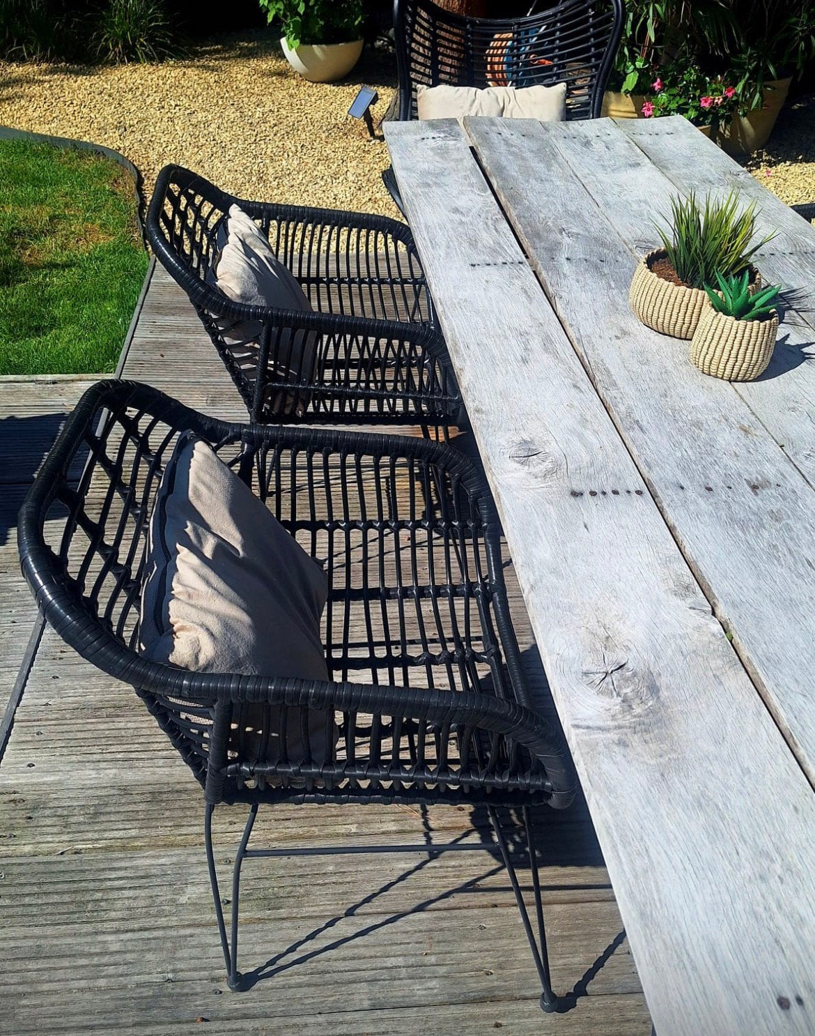 4 zwarte tuinstoelen, Ophalen, 4 zitplaatsen, Kunststof, Gebruikt