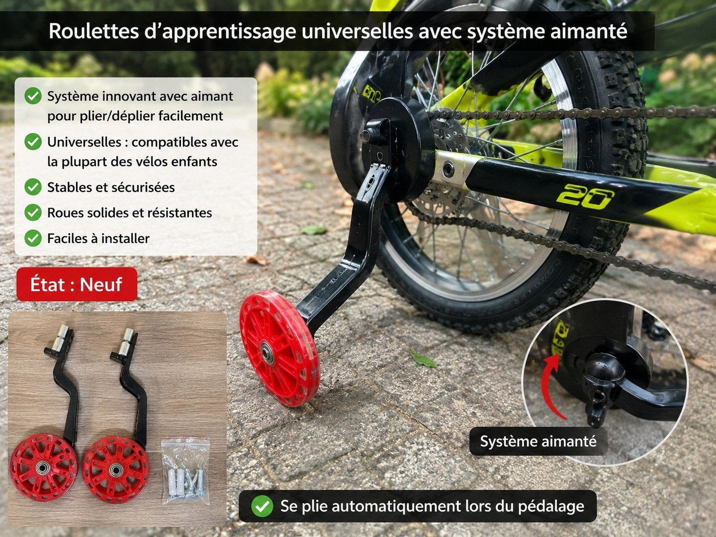 ️ Roulettes d’apprentissage pour vélo enfant – Neuves, Ophalen, Nieuw, Onderdelen
