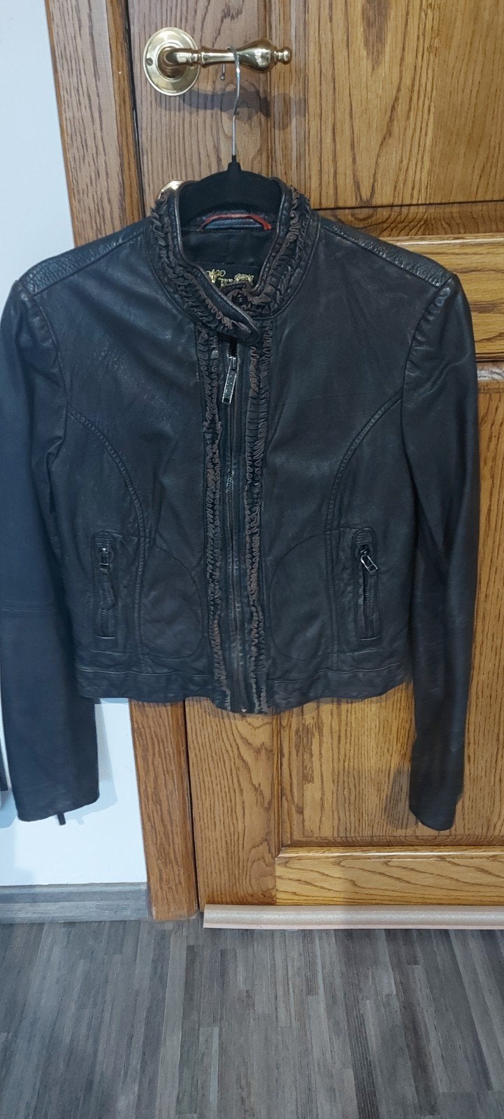 LEDEREN VESTJE 1 X GEDRAGEN, Enlèvement ou Envoi, Comme neuf, Taille 36 (S), Brun