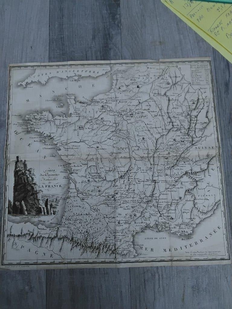 carte geographique france les curiosite naturel 1816, Livres, Atlas & Cartes géographiques, Enlèvement ou Envoi, Utilisé, France