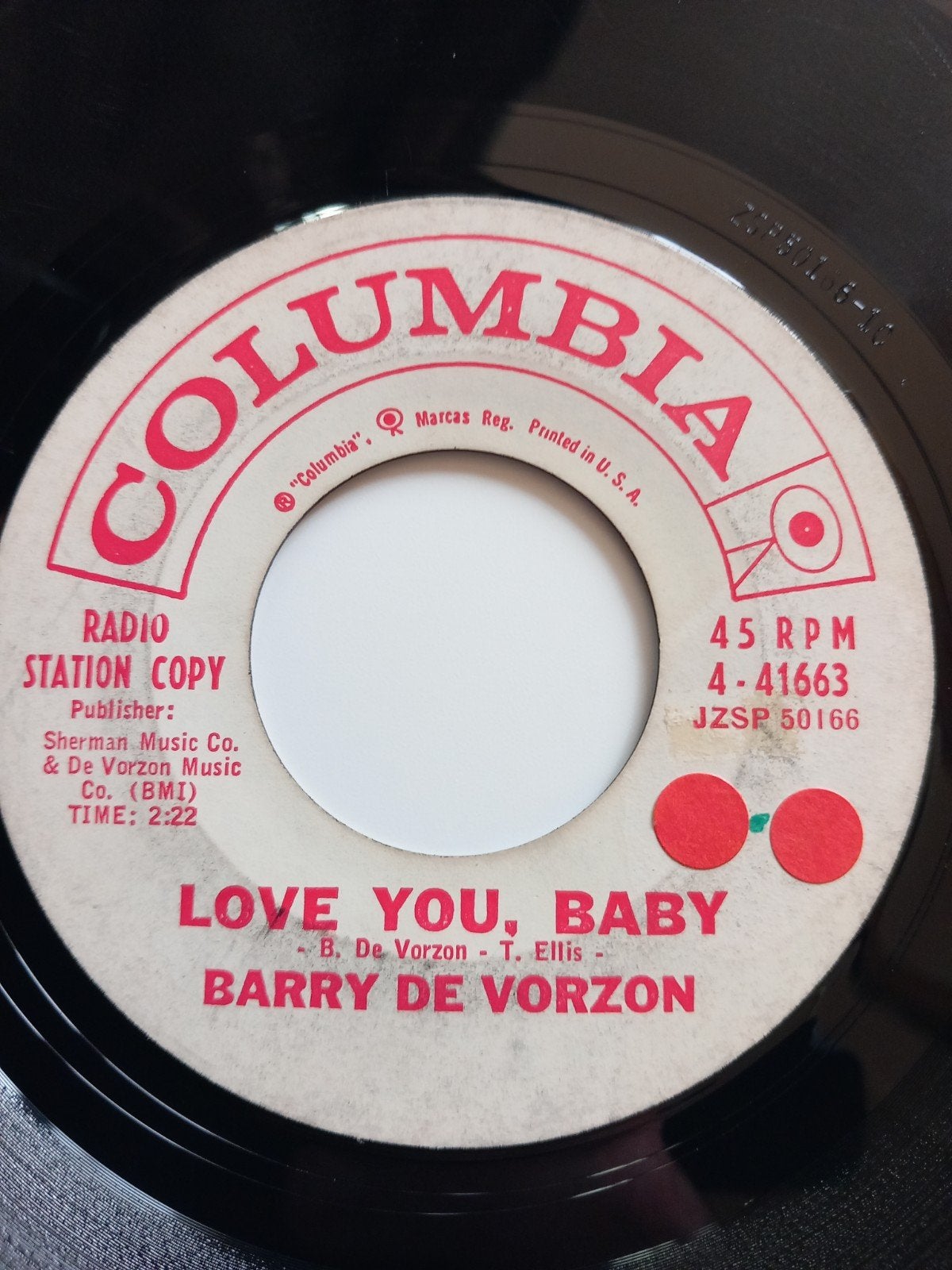 BARRY DE VORZON. LOVE YOU BABY.  POPCORN USA 45T, Enlèvement ou Envoi