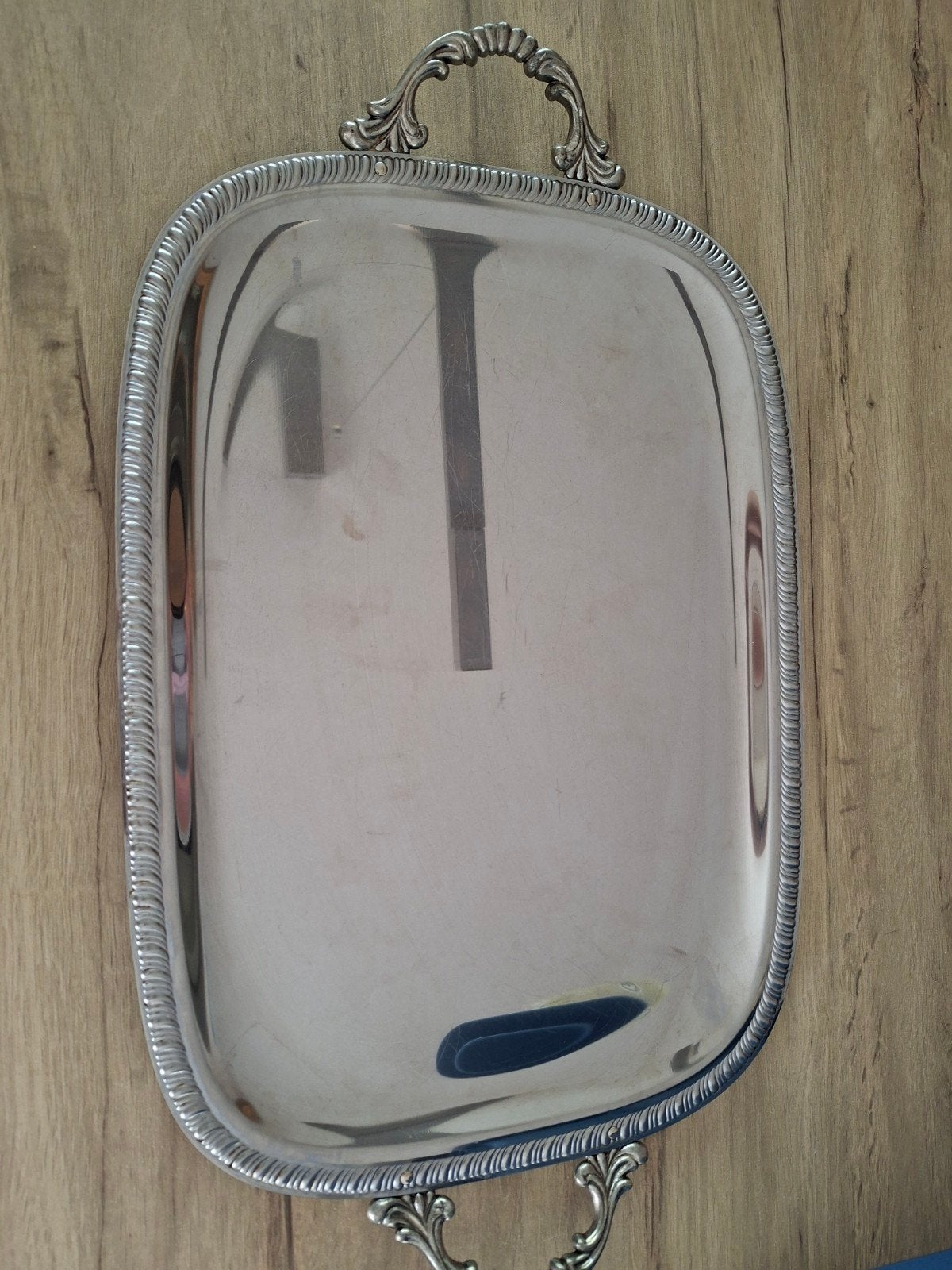 plateau inox, 45 cm  32 cm, Afgeronde hoeken, Ophalen of Verzenden, Zo goed als nieuw, Rechthoekig