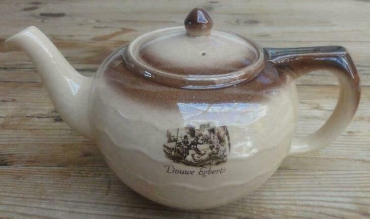 Vintage Douwe Egberts theepot, beige met bruin, -, Utilisé, Autres types, Autres styles
