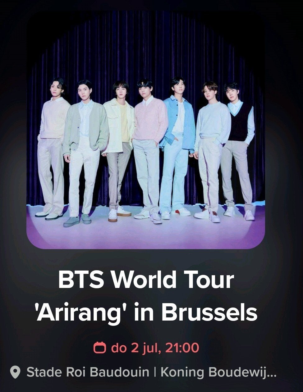 2 x BTS World Tour Arirang in brussel kaartjes tekoop!, Tickets & Billets, Événements & Festivals