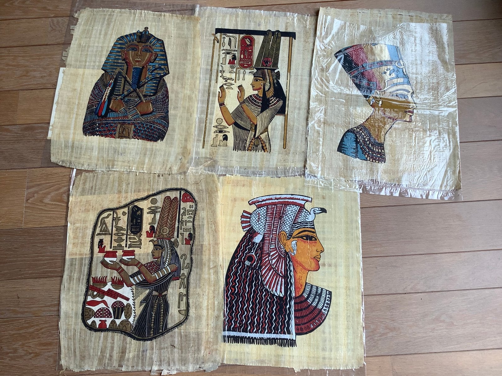 5 Egyptische papyrus schilderijen, met certificaat., Ophalen of Verzenden, Zo goed als nieuw, Overige typen