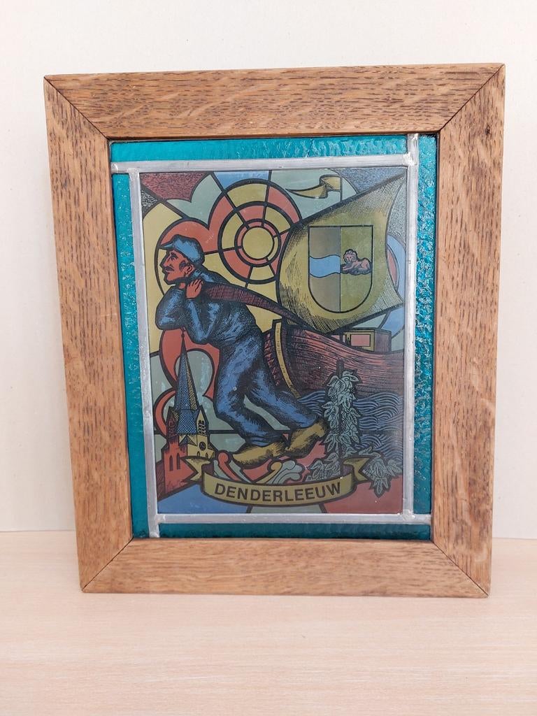 Glasraam in lood Denderleeuw., Antiek en Kunst, Antiek | Religieuze voorwerpen, Ophalen