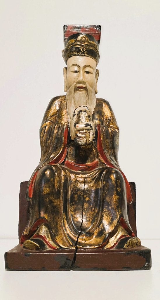 Philosophe chinois en bois, partiellement doré., Statue, Bois, Enlèvement ou Envoi, Asie