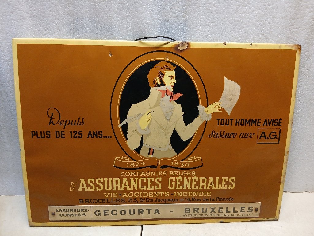 Ancien Cadre tôle Assurance AG. No plaque émaillée, Collections, Enlèvement ou Envoi, Comme neuf, Panneau publicitaire
