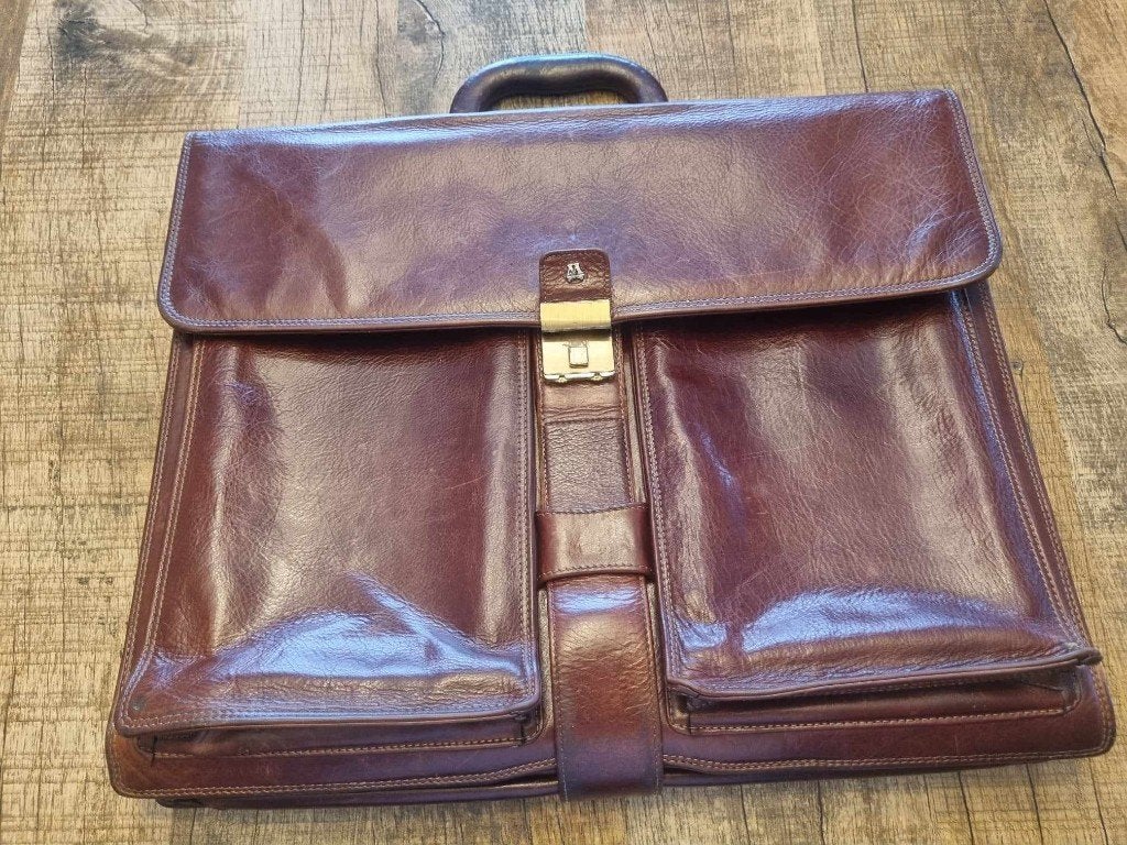Lederen tas aktetas Matras bruin leder, Gebruikt, Bruin, Aktetas of Boekentas, Leer