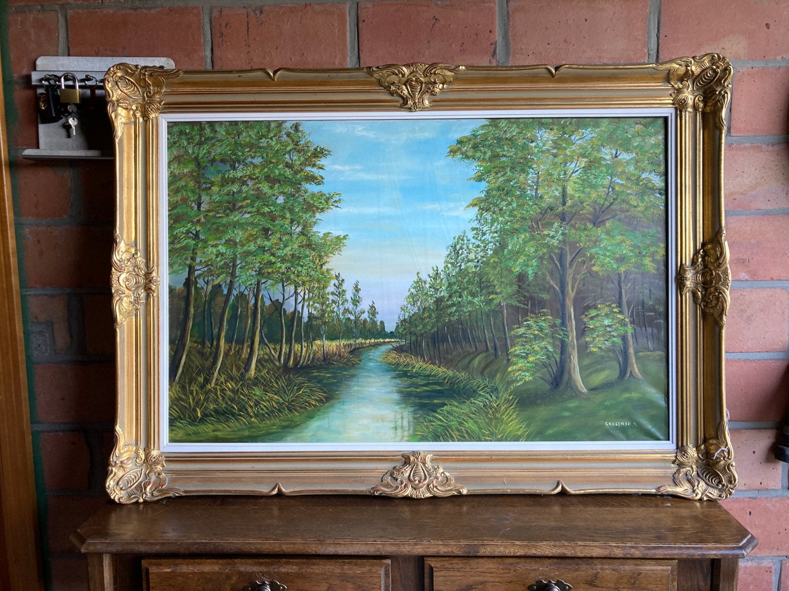 Oud schilderij, Antiek en Kunst, Kunst | Schilderijen | Klassiek, Ophalen, Doek, Bijzondere lijst, Landschap