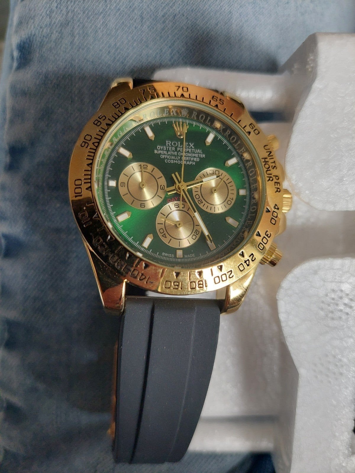 Rolex Daytona Groene wijzerplaat en stevige Rubber band, Polshorloge, Overige materialen, Nieuw, Ophalen of Verzenden